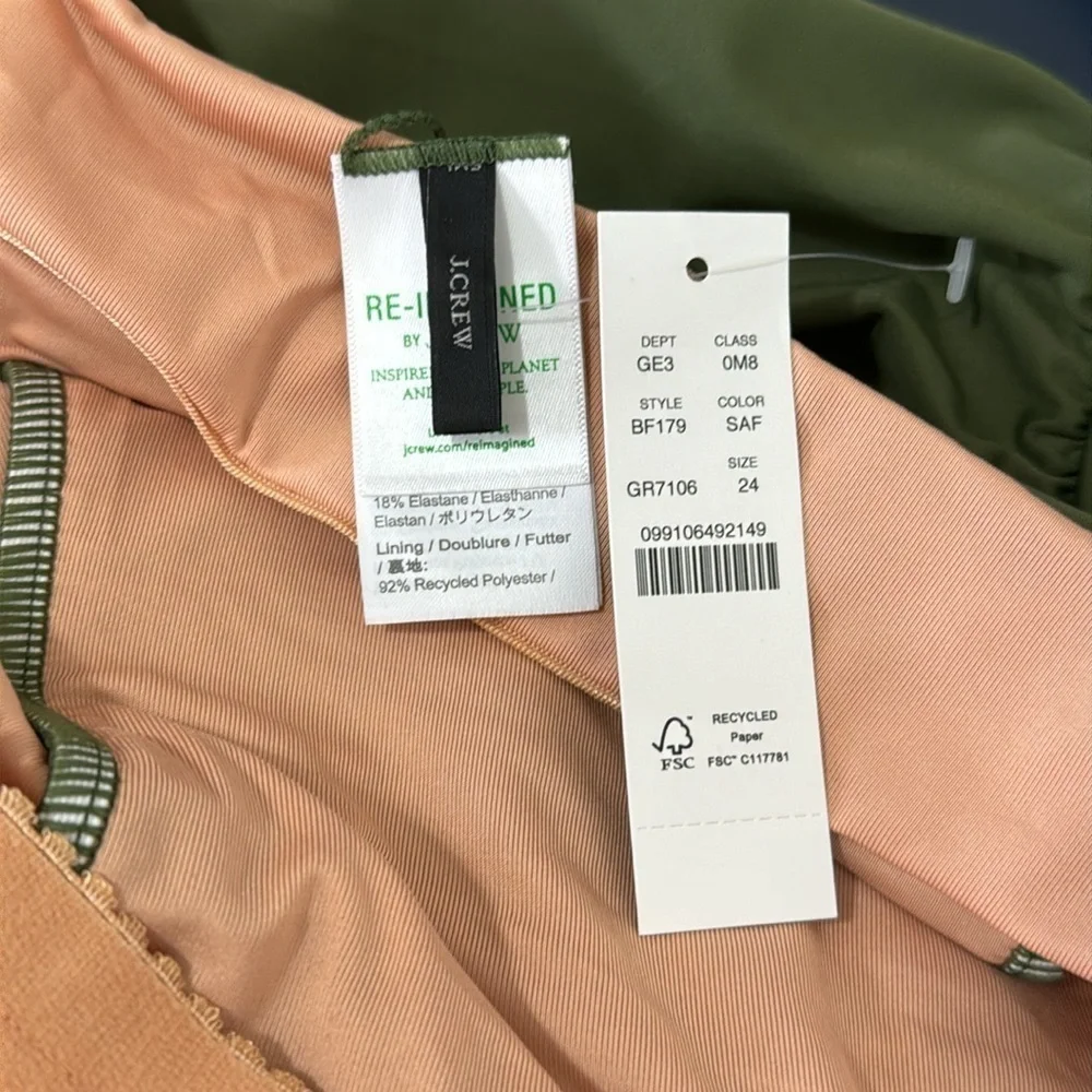J. Crew Ruched Squareneck  One Piece‎ Swimsuit Women's Plus 24 Green New BF179